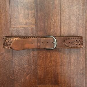 Hollister Women’s Brown Leather Braided Belt, Oxidized Nickel Hardware Size Sm